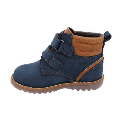 Bota Audaz para niño en piel azul Rondy con doble tira de contacto