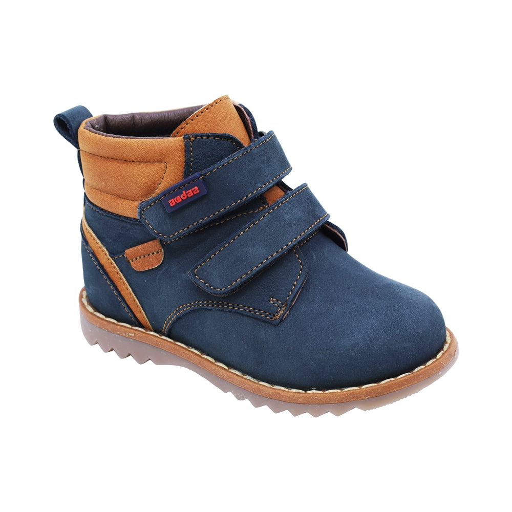Bota Audaz para niño en piel azul Rondy con doble tira de contacto