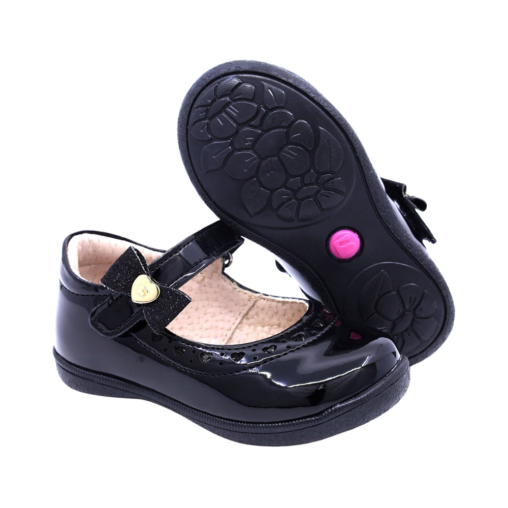 Zapato Coqueta para niña charol negro Naty con moño decorativo