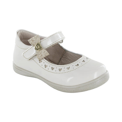 Zapato Coqueta para niña en charol beige Naty con moño decorativo