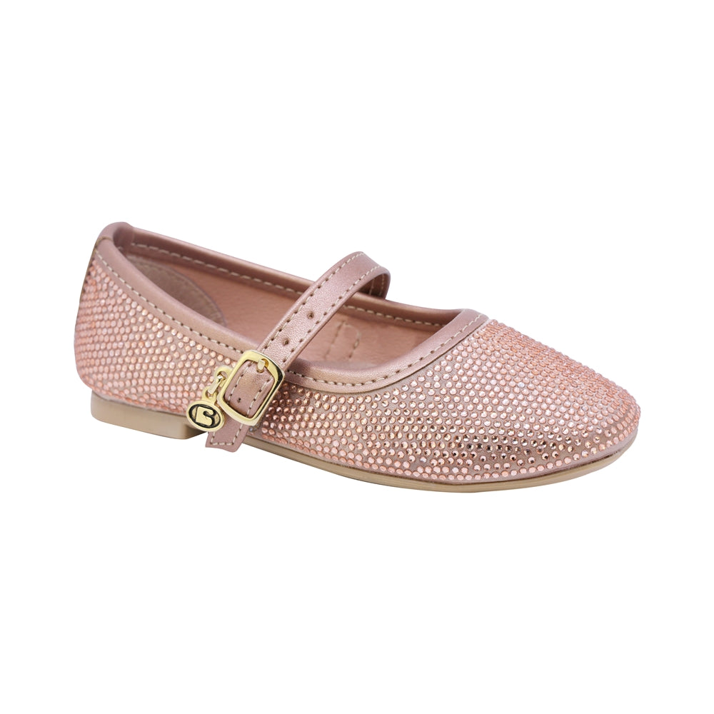 BALERINA COQUETA PARA NIÑA COLOR ORO ROSADO DE SINTÉTICO CLEOTILDE CON HEBILLA