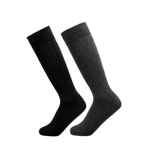 2-Pack Calcetín Largo Básico Puntos Flexi para Hombre Estilo 090510 Negro Y Gris