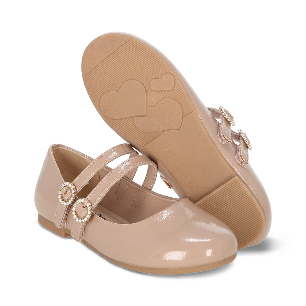 Balerina Coqueta para niña en sintético beige Praga con hebilla doble