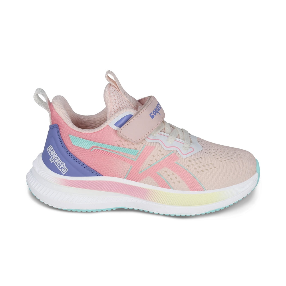 Tenis Coqueta para niña en textil rosa Rocco con tira de contacto.
