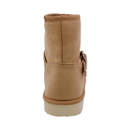 BOTA COQUETA PARA NIÑA DE SINTÉTICO COLOR MIEL TABIQUE CON HEBILLA
