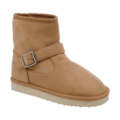 BOTA COQUETA PARA NIÑA DE SINTÉTICO COLOR MIEL TABIQUE CON HEBILLA