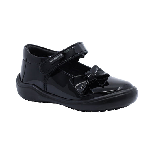 Zapato Coqueta para niña de charol negro Castor con moño