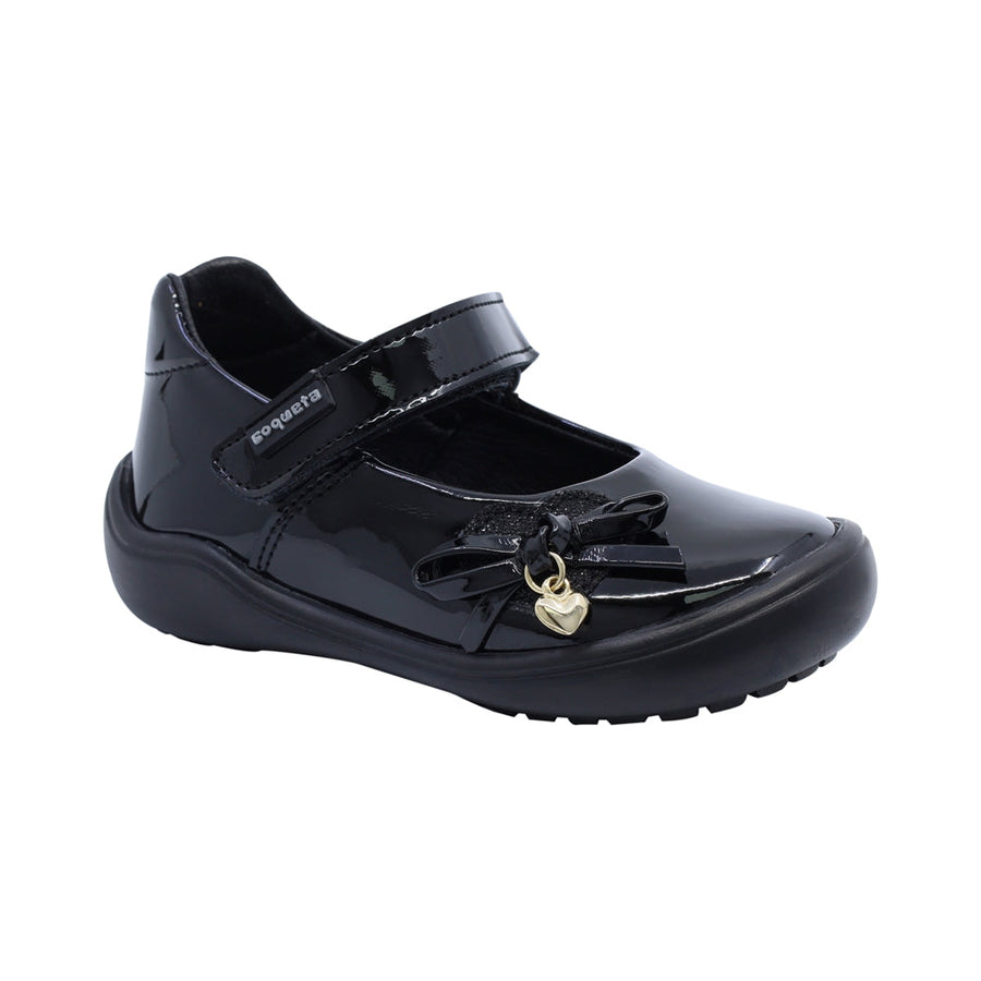 Zapato Coqueta para niña de charol negro Castor con dije