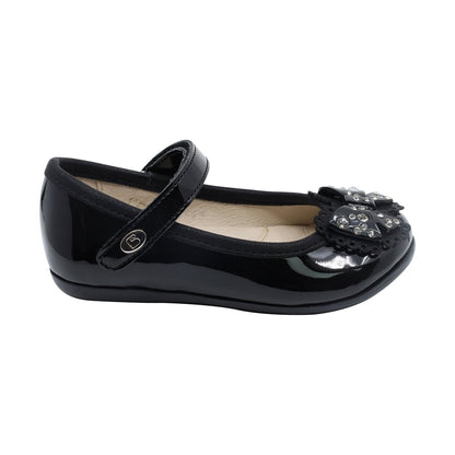 Zapato Coqueta para niña en charol negro Elisa con detalles de pedrería