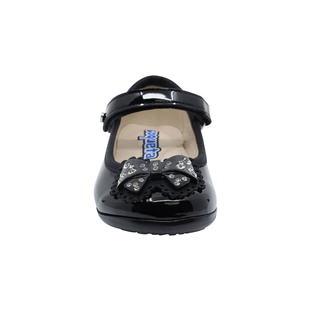 Zapato Coqueta para niña en charol negro Elisa con detalles de pedrería
