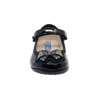 Zapato Coqueta para niña en charol negro Elisa con detalles de pedrería