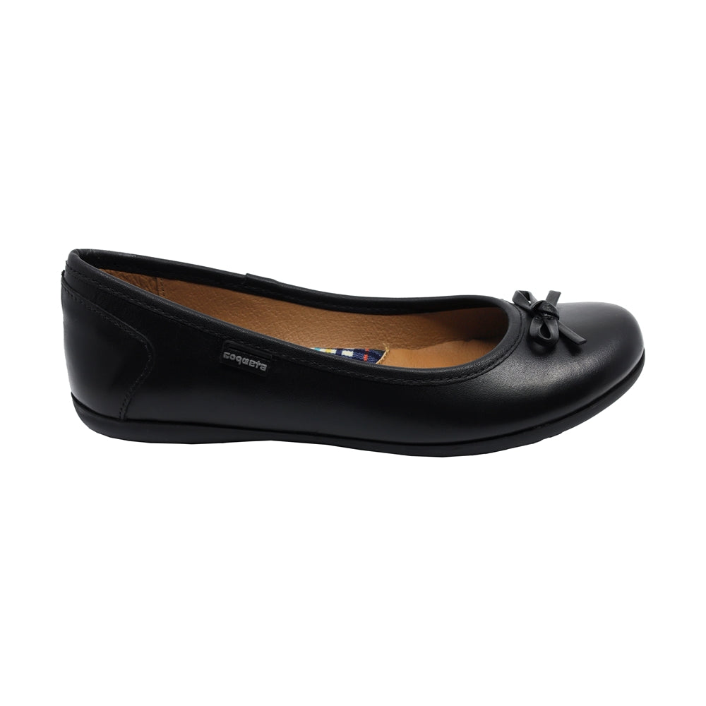 Zapato Escolar Coqueta para niña en piel negro Elisa con moño decorativo