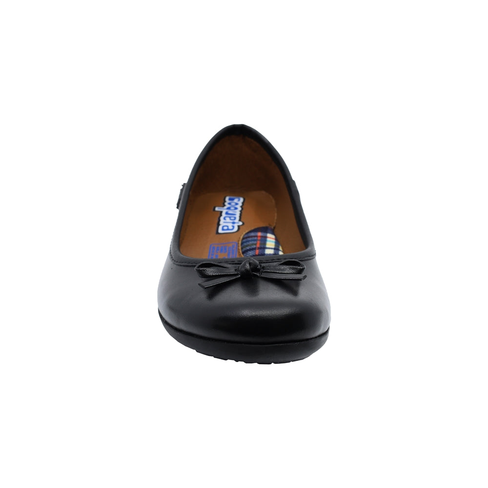 Zapato Escolar Coqueta para niña en piel negro Elisa con moño decorativo