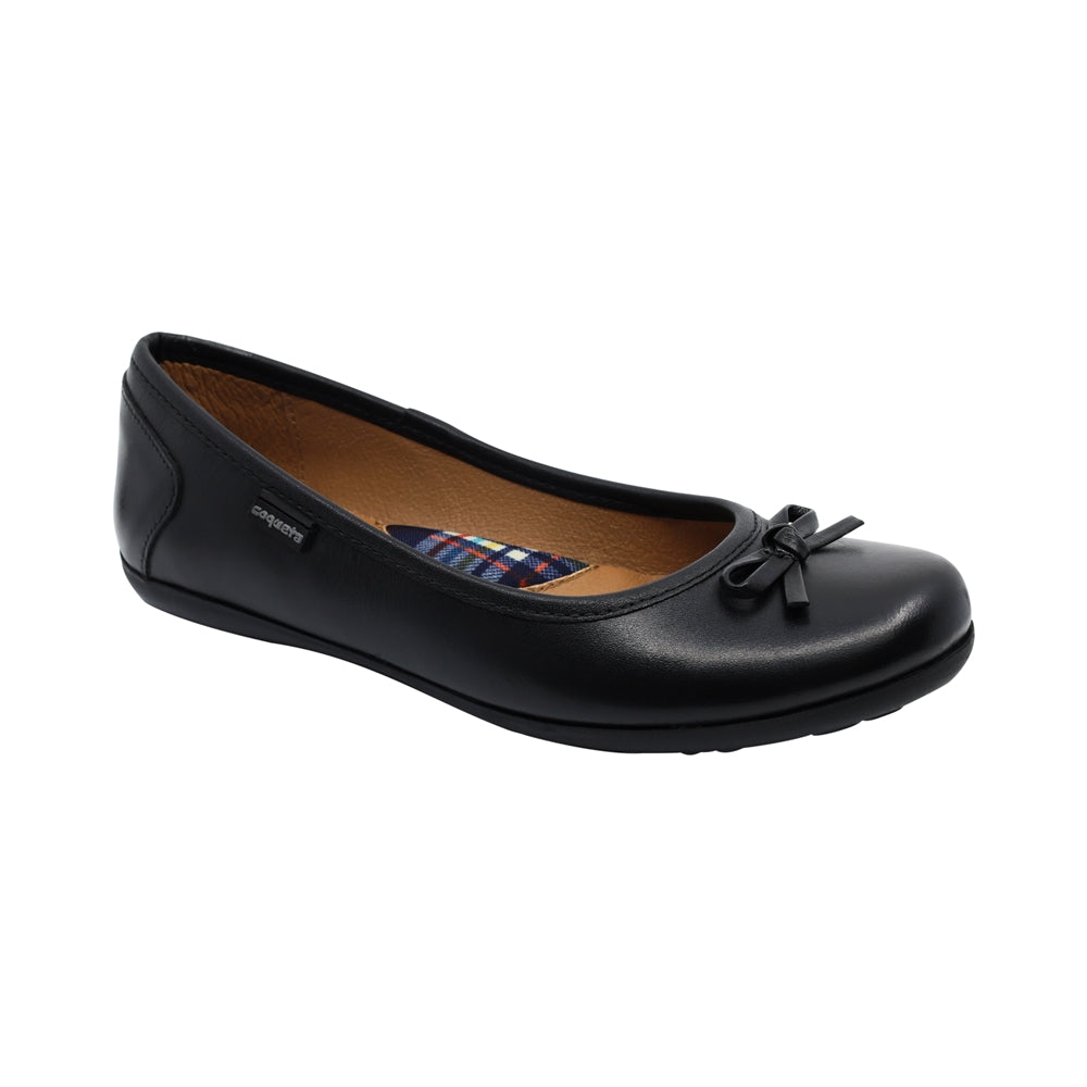 Zapato Escolar Coqueta para niña en piel negro Elisa con moño decorativo
