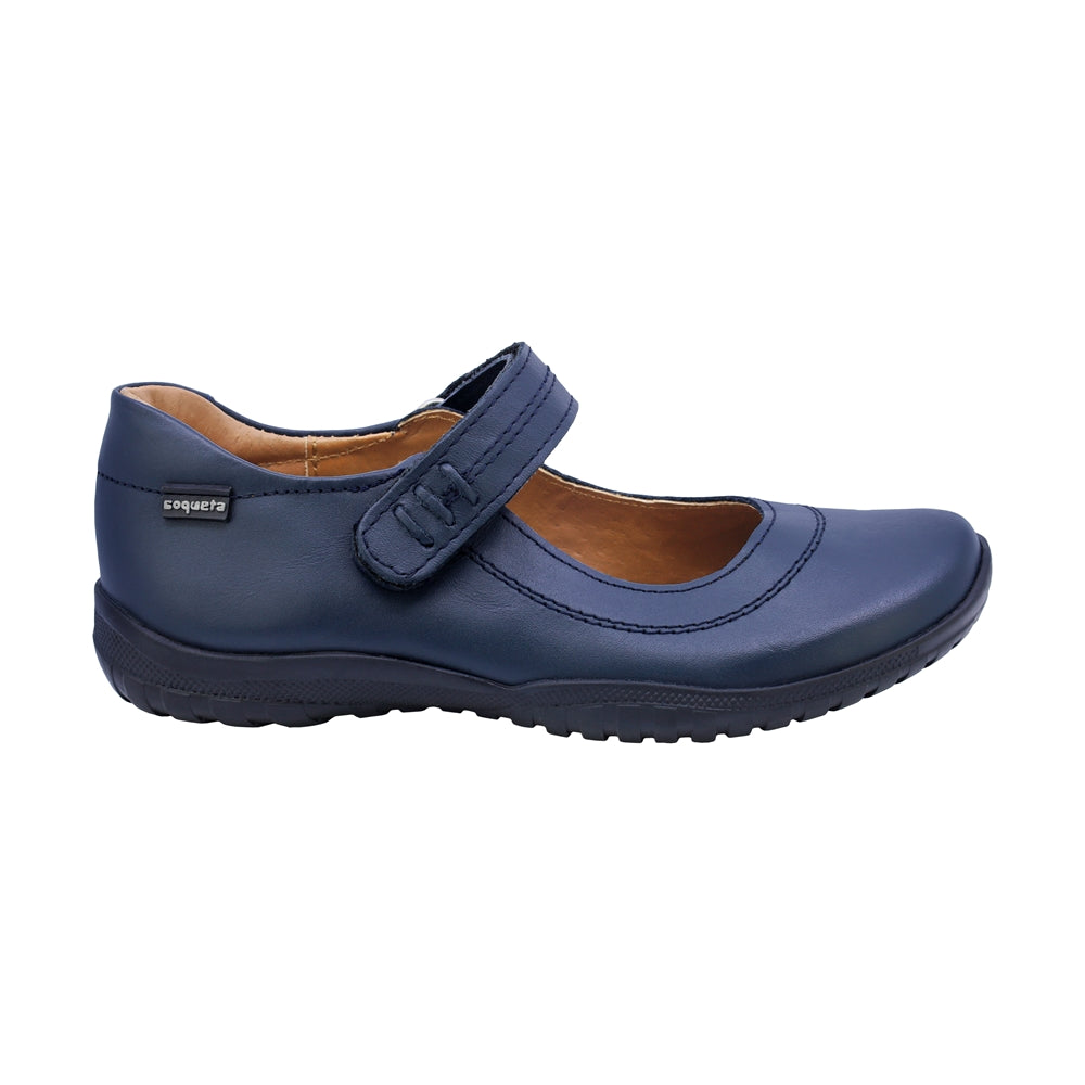 Zapato Escolar Coqueta para niña en piel azul Georgina con tira de contacto
