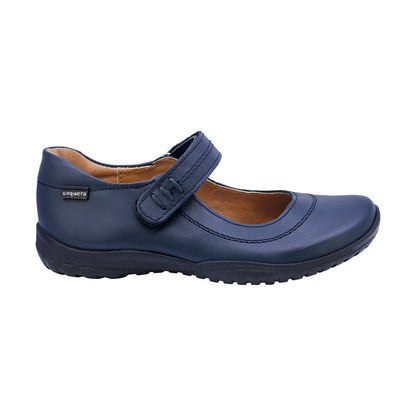 Zapato Escolar Coqueta para niña en piel azul Georgina con tira de contacto