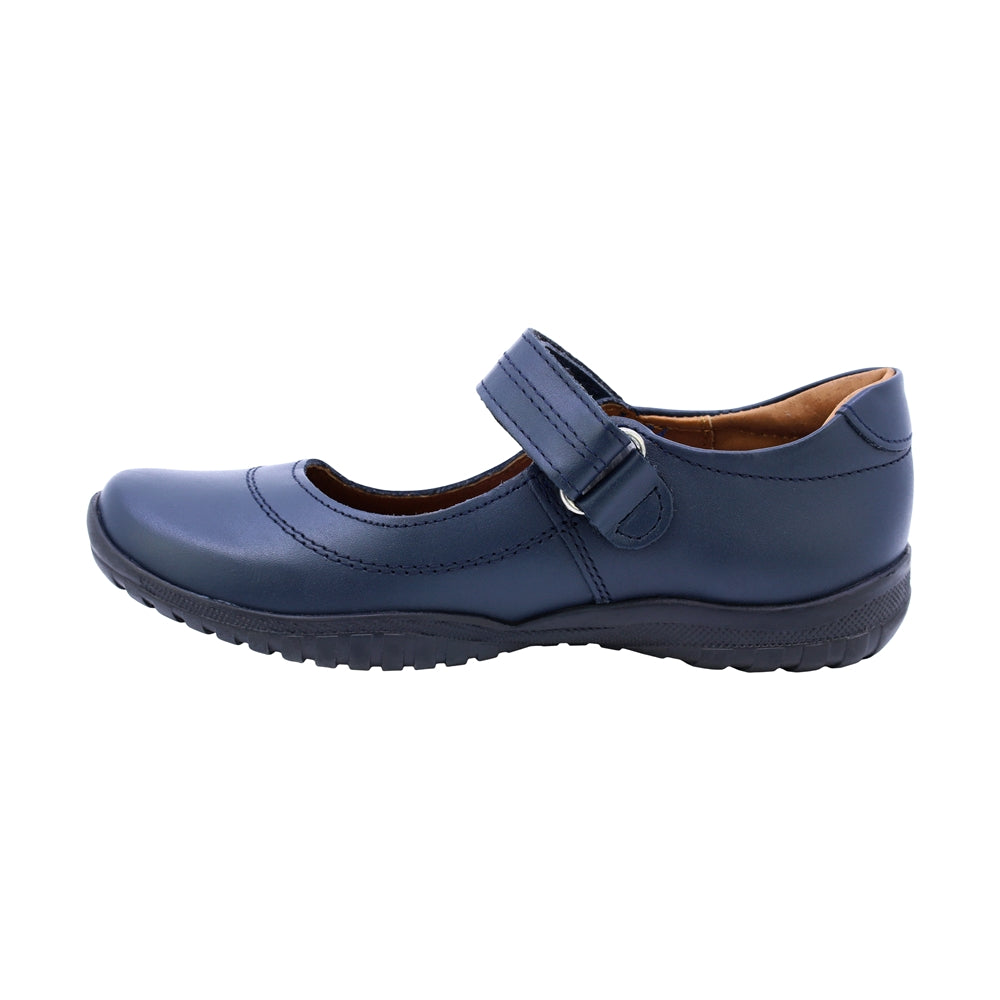 Zapato Escolar Coqueta para niña en piel azul Georgina con tira de contacto