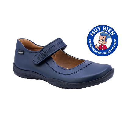 Zapato Escolar Coqueta para niña en piel azul Georgina con tira de contacto