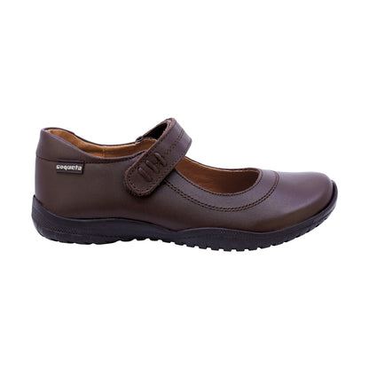 Zapato Escolar Coqueta para niña en piel café Georgina con tira de contacto