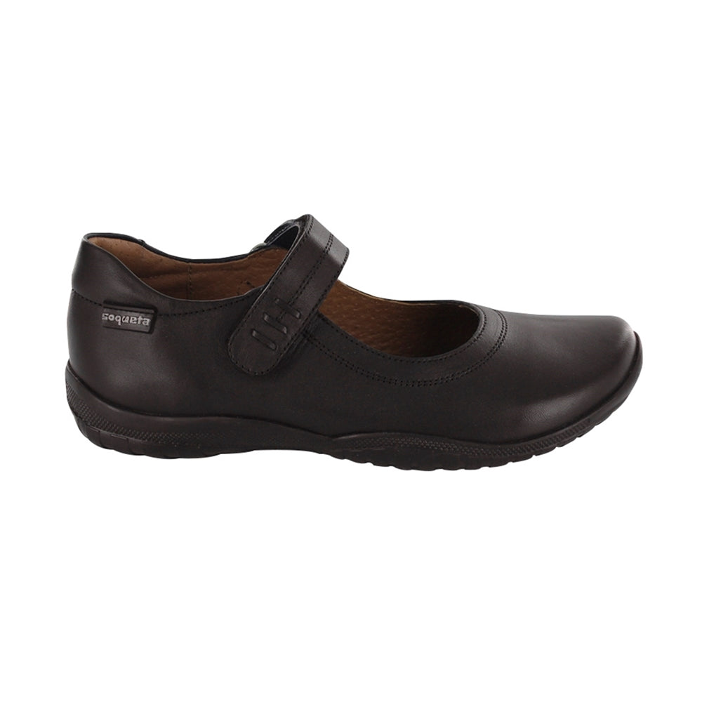 Zapato Escolar Coqueta para niña en piel café Georgina con tira de contacto