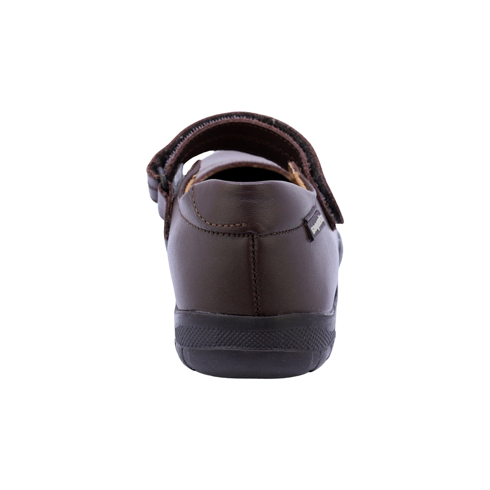 Zapato Escolar Coqueta para niña en piel café Georgina con tira de contacto