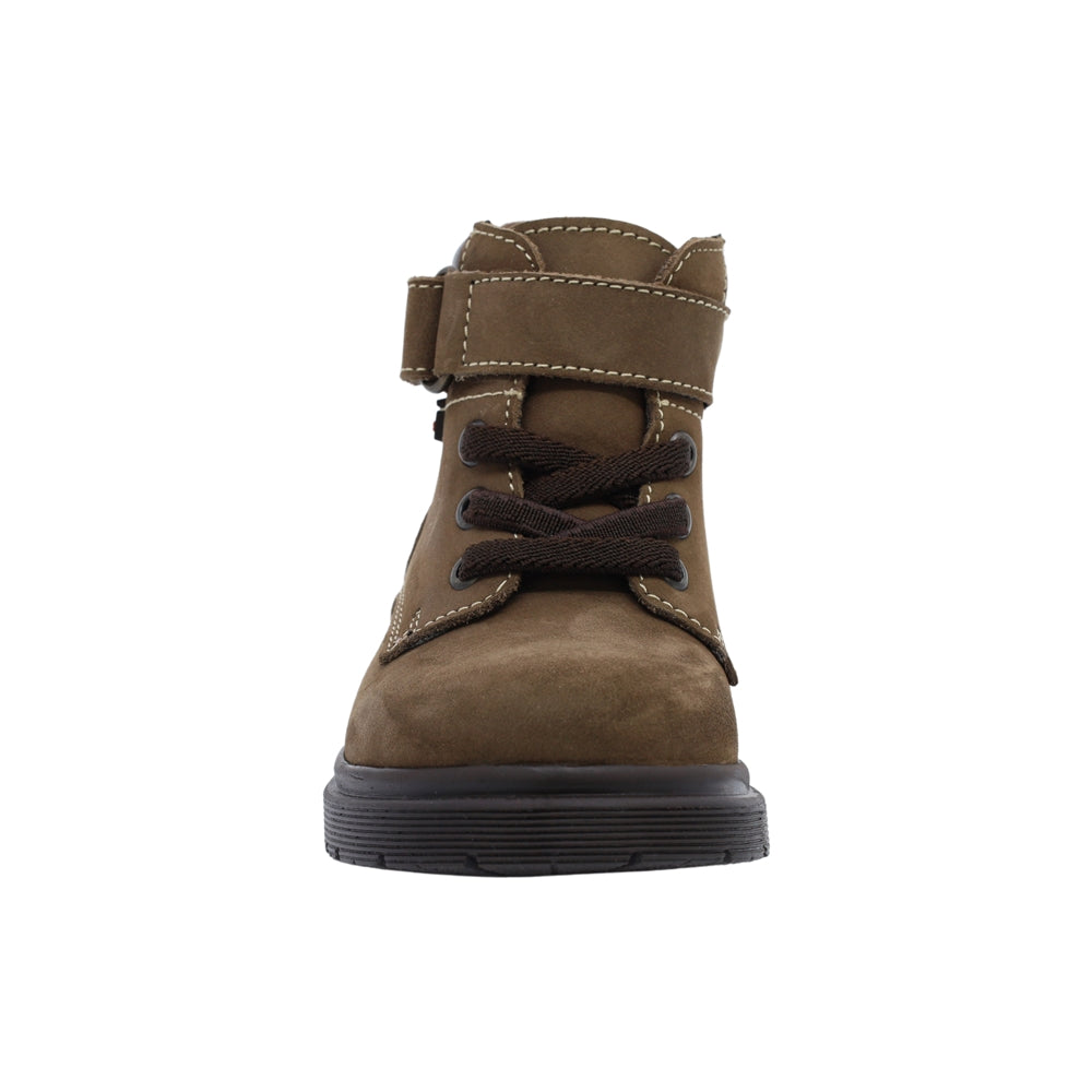Bota Audaz para niño de piel café Martin con tira de contacto