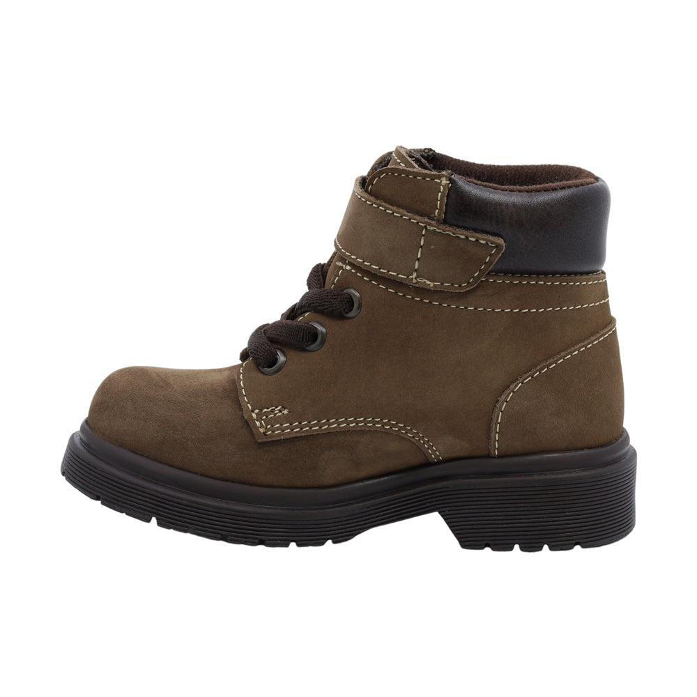 Bota Audaz para niño de piel café Martin con tira de contacto
