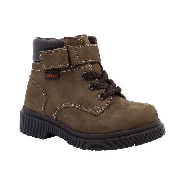 Bota Audaz para niño de piel café Martin con tira de contacto