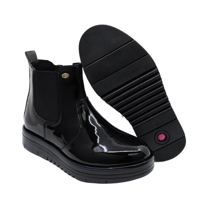 Bota Coqueta para niña de charol negro Nora con elástico lateral