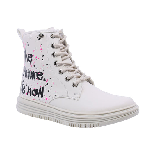 Bota Coqueta para niña en sintético beige Bumper con diseño gráfico