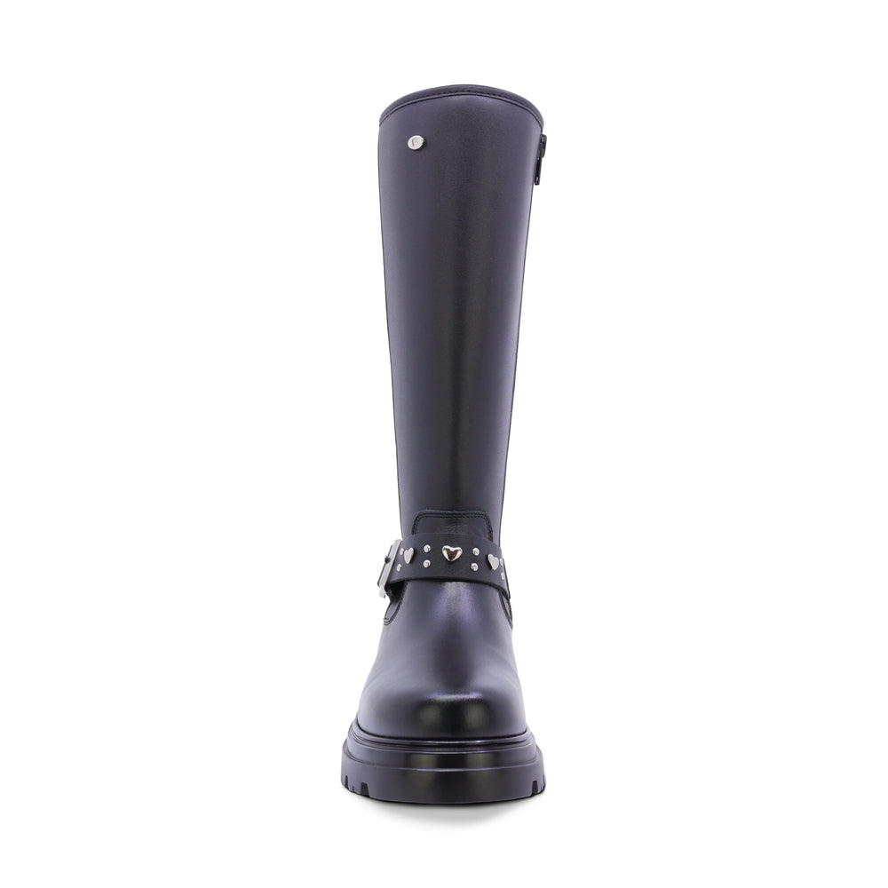 BOTA COQUETA PARA NIÑA DE SINTÉTICO COLOR NEGRO JAZZ CON HEBILLA DECORATIVA