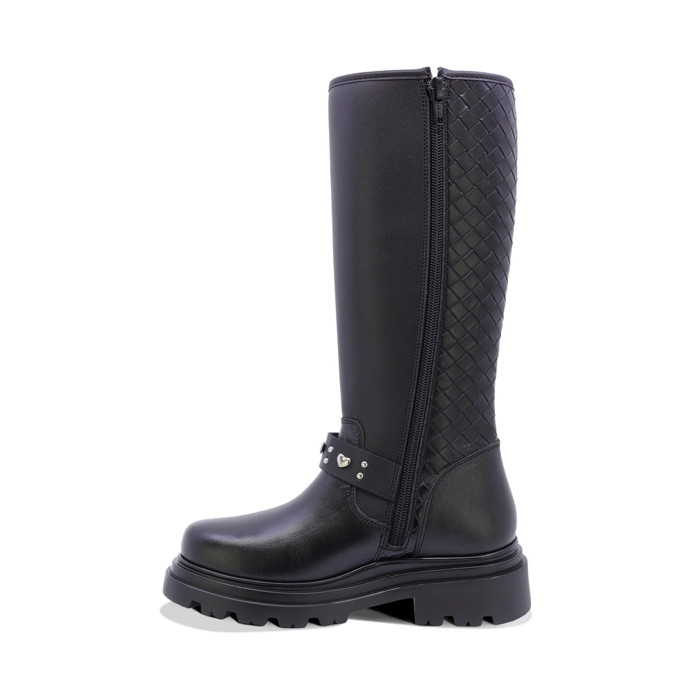 BOTA COQUETA PARA NIÑA DE SINTÉTICO COLOR NEGRO JAZZ CON HEBILLA DECORATIVA