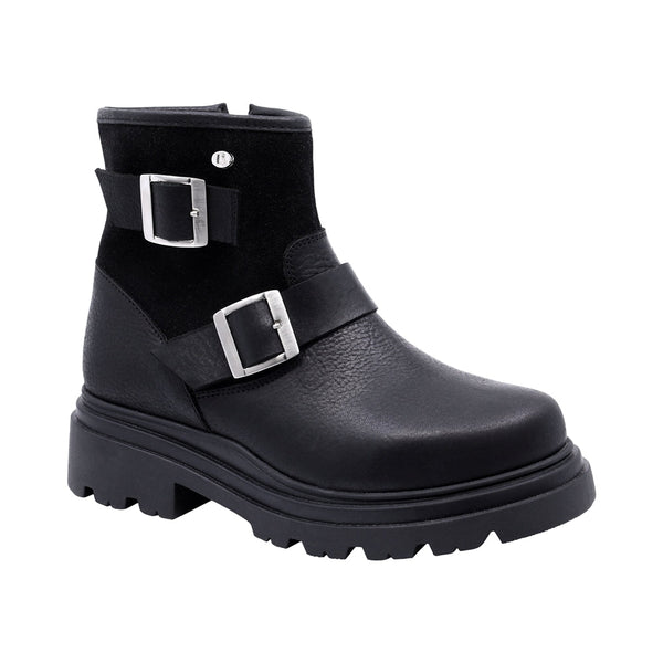 Bota Coqueta para niña en piel negro Jazz con hebillas decorativas