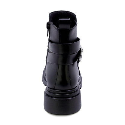BOTA COQUETA PARA NIÑA DE PIEL COLOR NEGRO JAZZ CON DISEÑO ROBUSTO