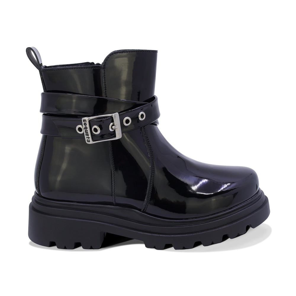 BOTA COQUETA PARA NIÑA EN CHAROL COLOR NEGRO JAZZ CON DISEÑO ROBUSTO