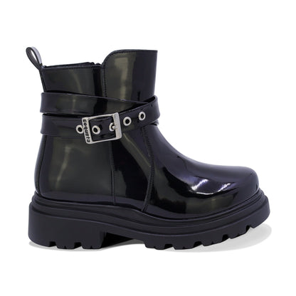 BOTA COQUETA PARA NIÑA EN CHAROL COLOR NEGRO JAZZ CON DISEÑO ROBUSTO