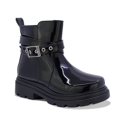 BOTA COQUETA PARA NIÑA EN CHAROL COLOR NEGRO JAZZ CON DISEÑO ROBUSTO