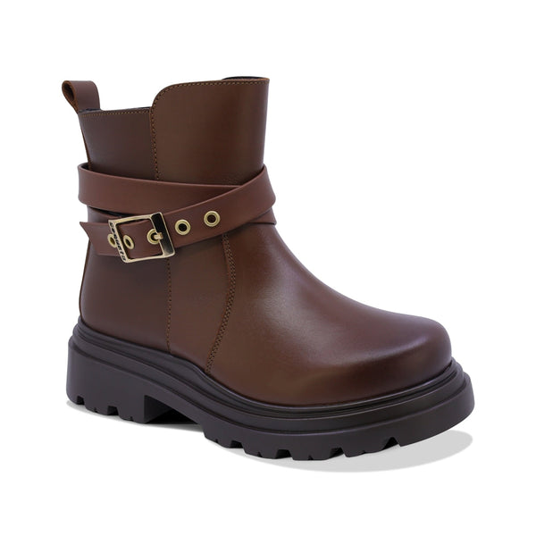 BOTA COQUETA PARA NIÑA EN PIEL COLOR CAFÉ CLARO JAZZ CON DISEÑO ROBUSTO