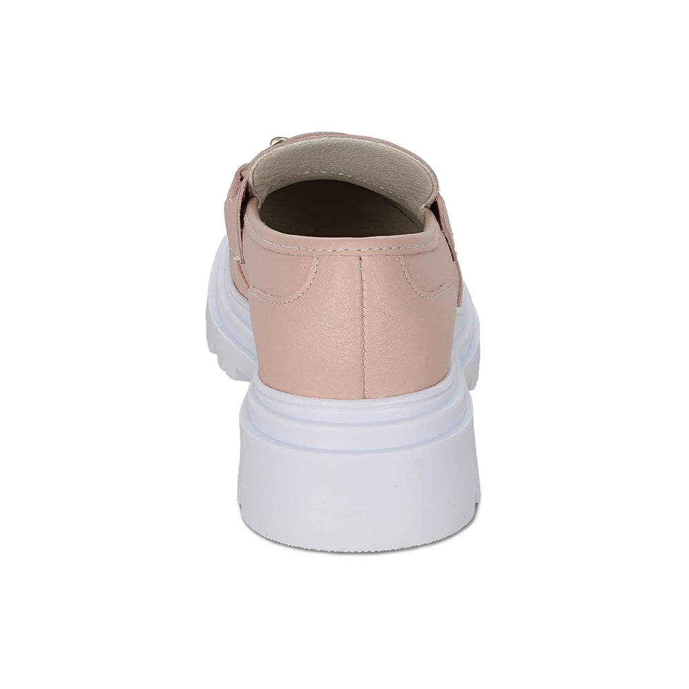 Mocasín Coqueta para niña en piel rosa Jazz con suela de plataforma.