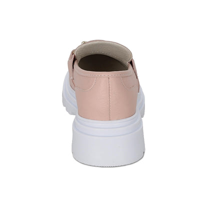 Mocasín Coqueta para niña en piel rosa Jazz con suela de plataforma.
