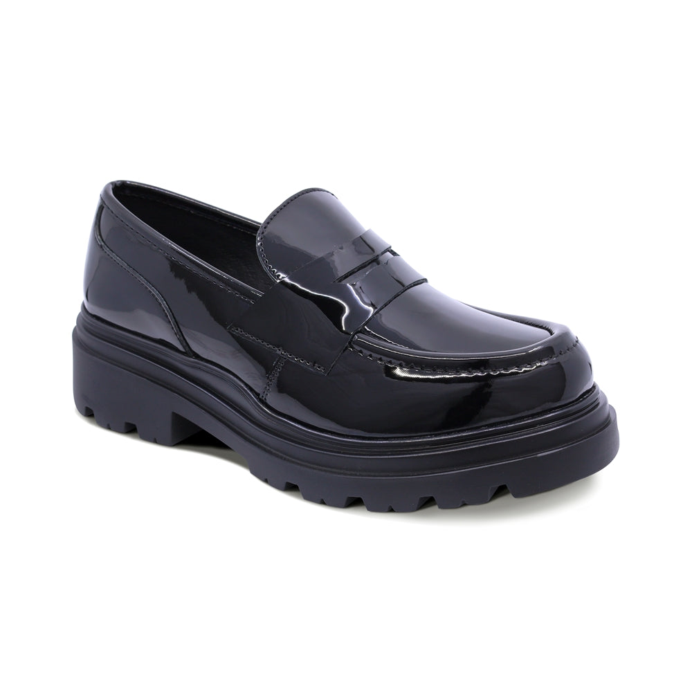 Mocasín Coqueta de Charol color Negro Jazz con diseño track