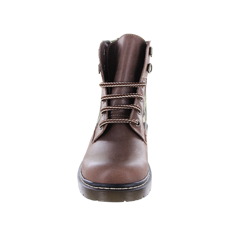 Bota Audaz para niño en piel café Martín con estampado camuflaje