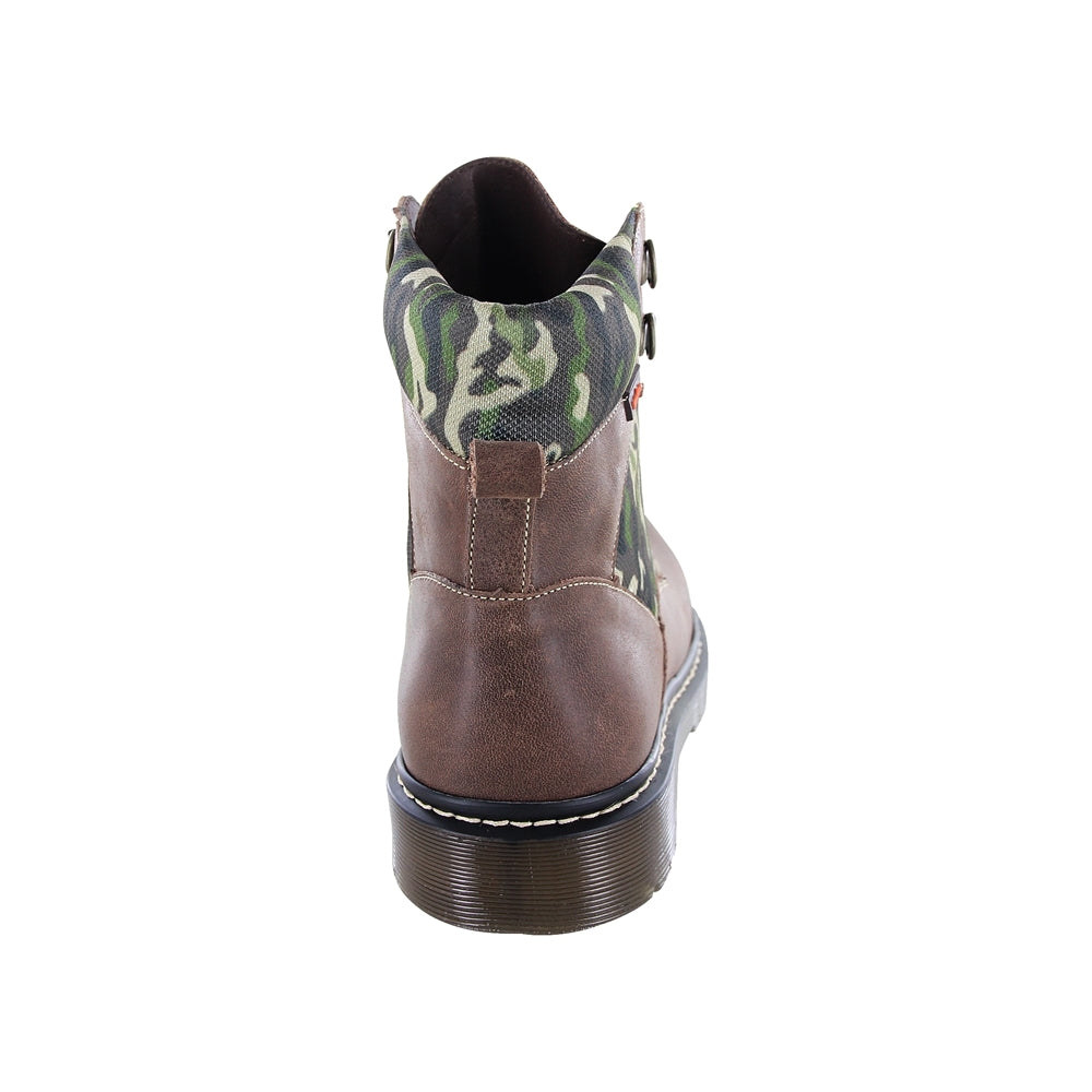 Bota Audaz para niño en piel café Martín con estampado camuflaje
