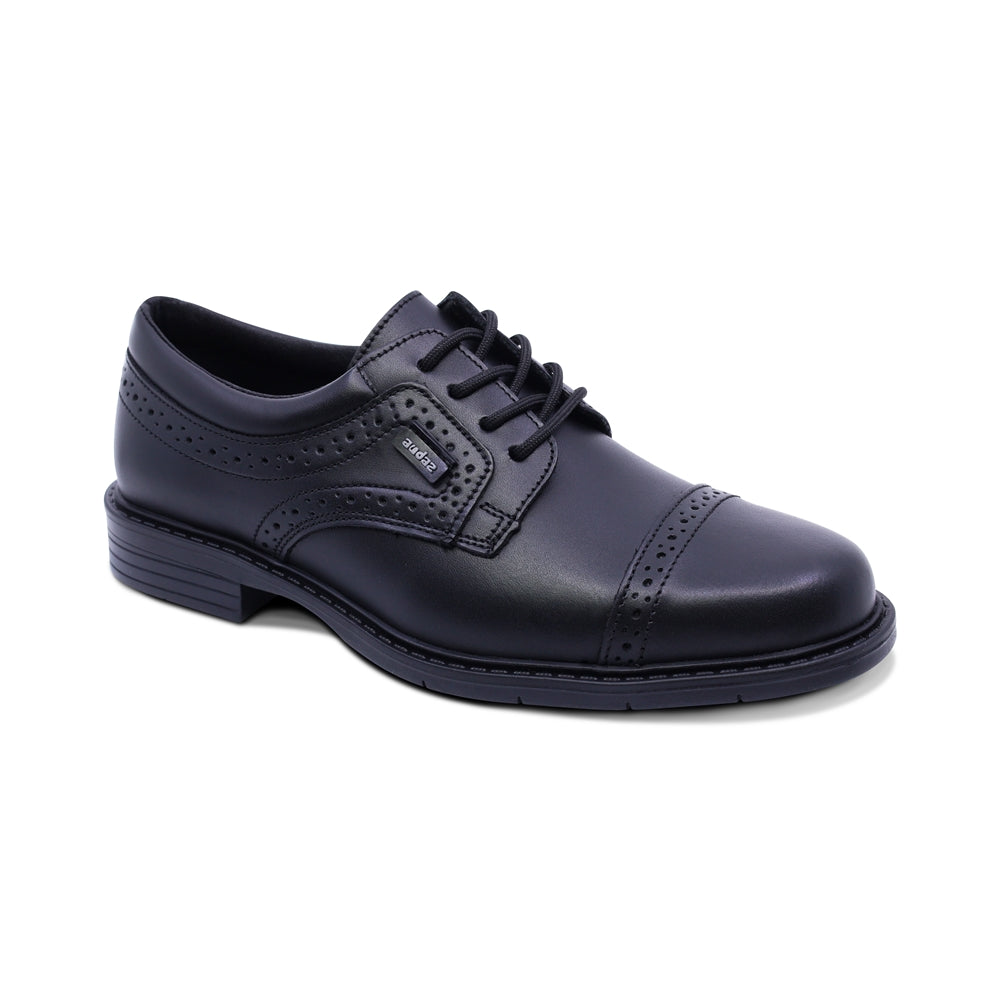 Zapato escolar Audaz para niño de piel negro Adams con diseño perforado