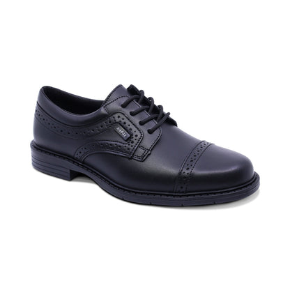 Zapato escolar Audaz para niño de piel negro Adams con diseño perforado