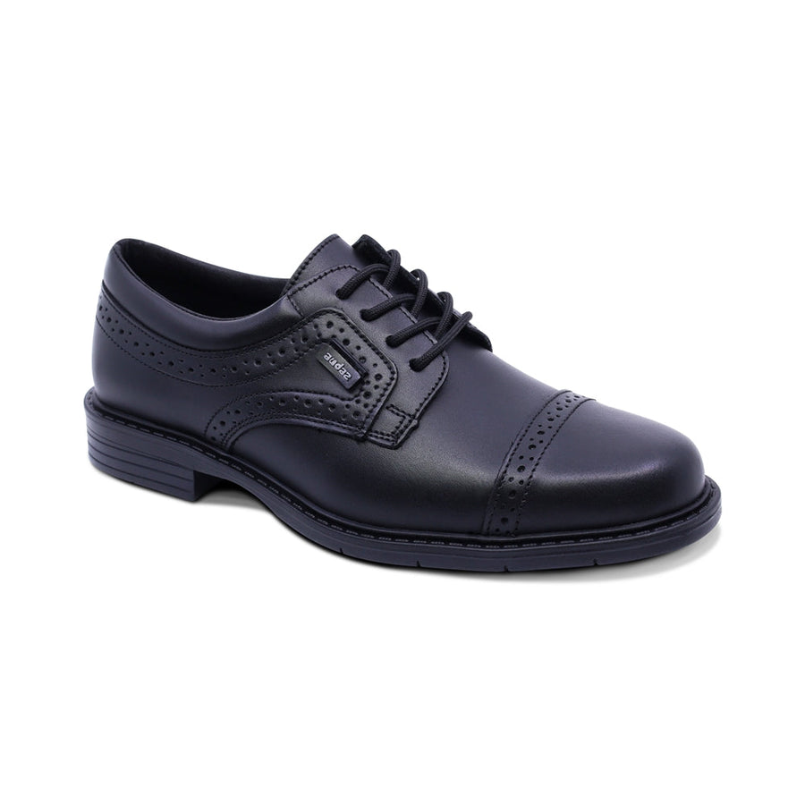 Zapato escolar Audaz para niño de piel negro Adams con diseño perforado