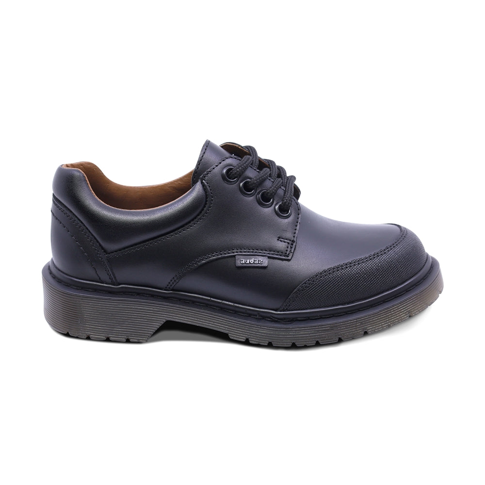 Zapato escolar Audaz para niño de piel negro Martín puntera antirraspaduras