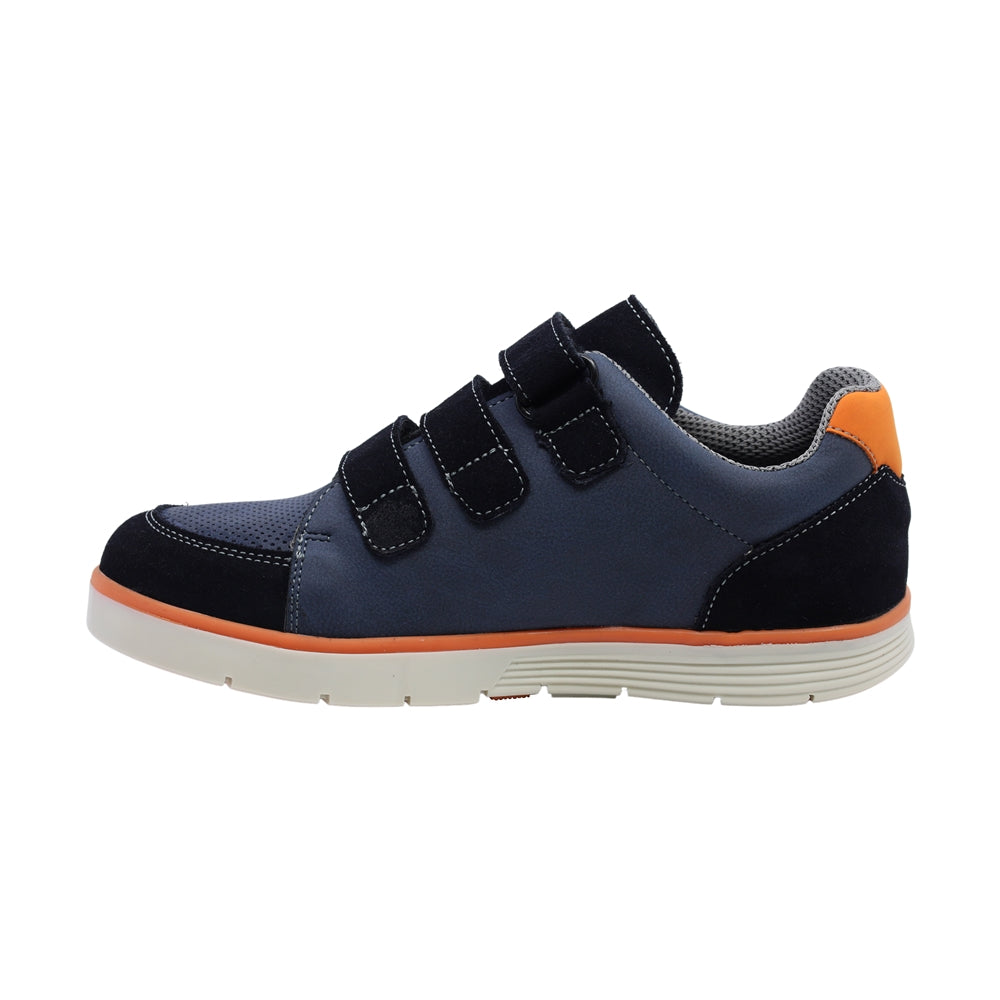 Tenis Audaz para niño en piel azul Justin con triple tira de contacto