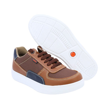 Tenis Niño Audaz en piel color miel Drone con ajuste de agujeta