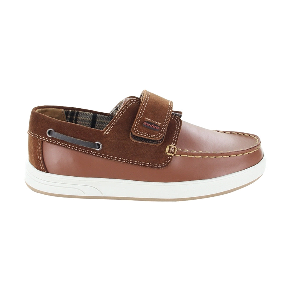 Mocasín Audaz para niño en piel miel Smith con tira de contacto